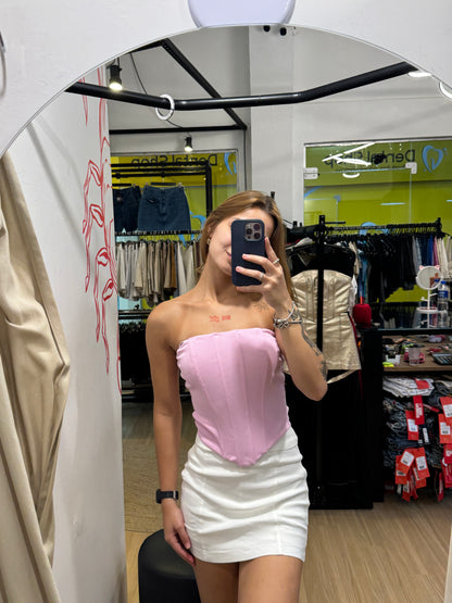 Corset canelado rosa claro