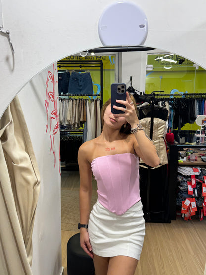 Corset canelado rosa claro