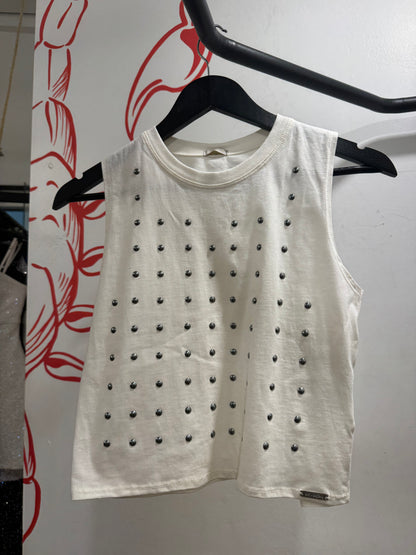 Regata cropped com bolinhas pratas