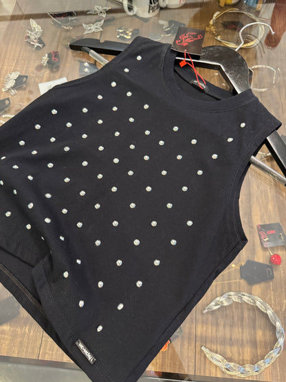 Regata cropped com bolinhas pratas