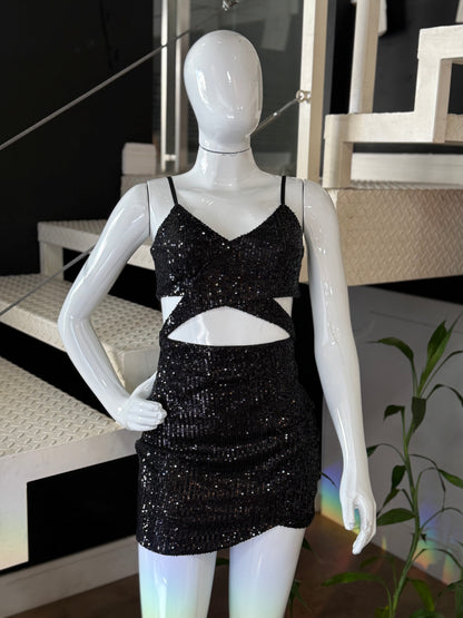 Vestido Paetê Cruzado Preto