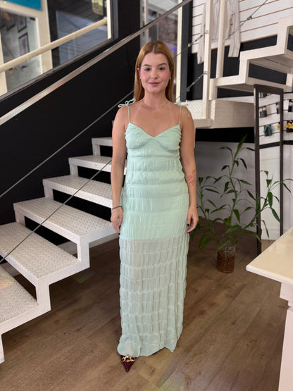 Vestido Longo Verde com Alças de Amarração