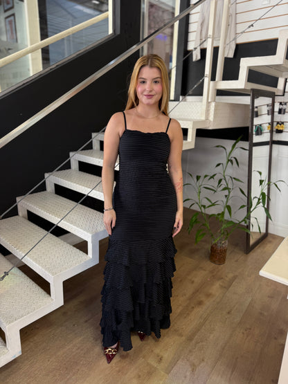 Vestido Longo Com Camadas Malha Fru-Fru