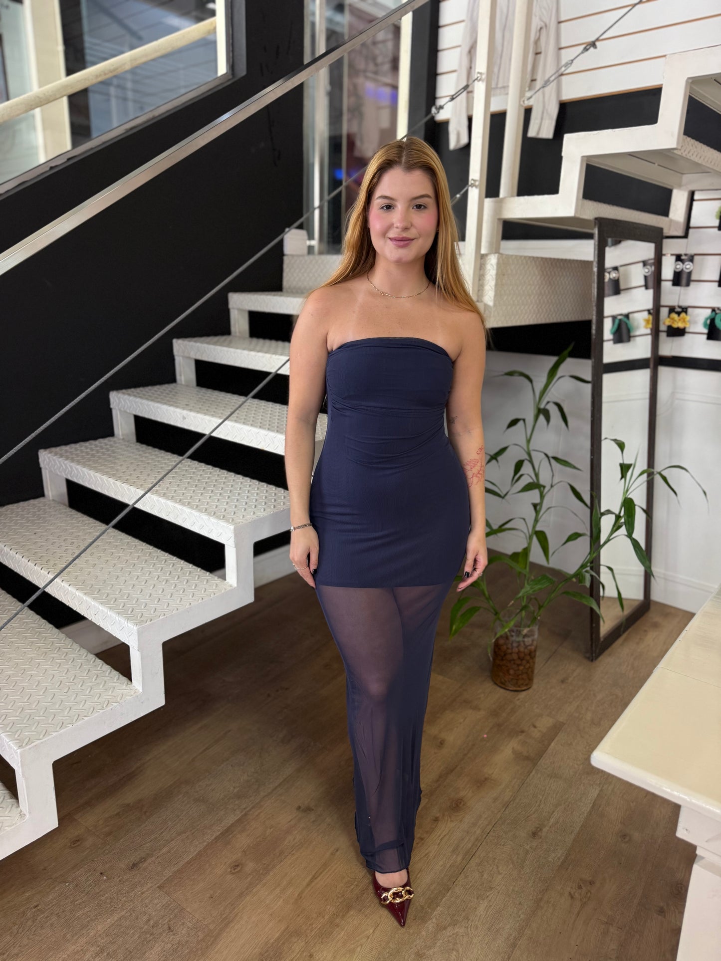 Vestido Tule Longo Azul