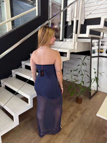 Vestido Tule Longo Azul