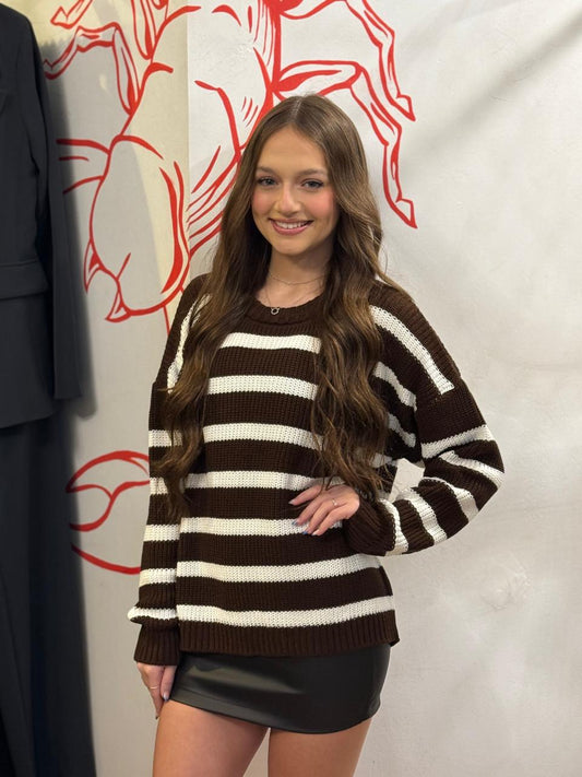 Tricot Listrado Marrom & Off