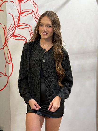 Cardigã Preto em Tecido Felpudo