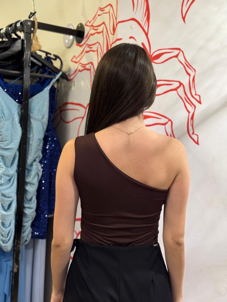 Body Marrom Ombro Único
