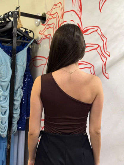 Body Marrom Ombro Único