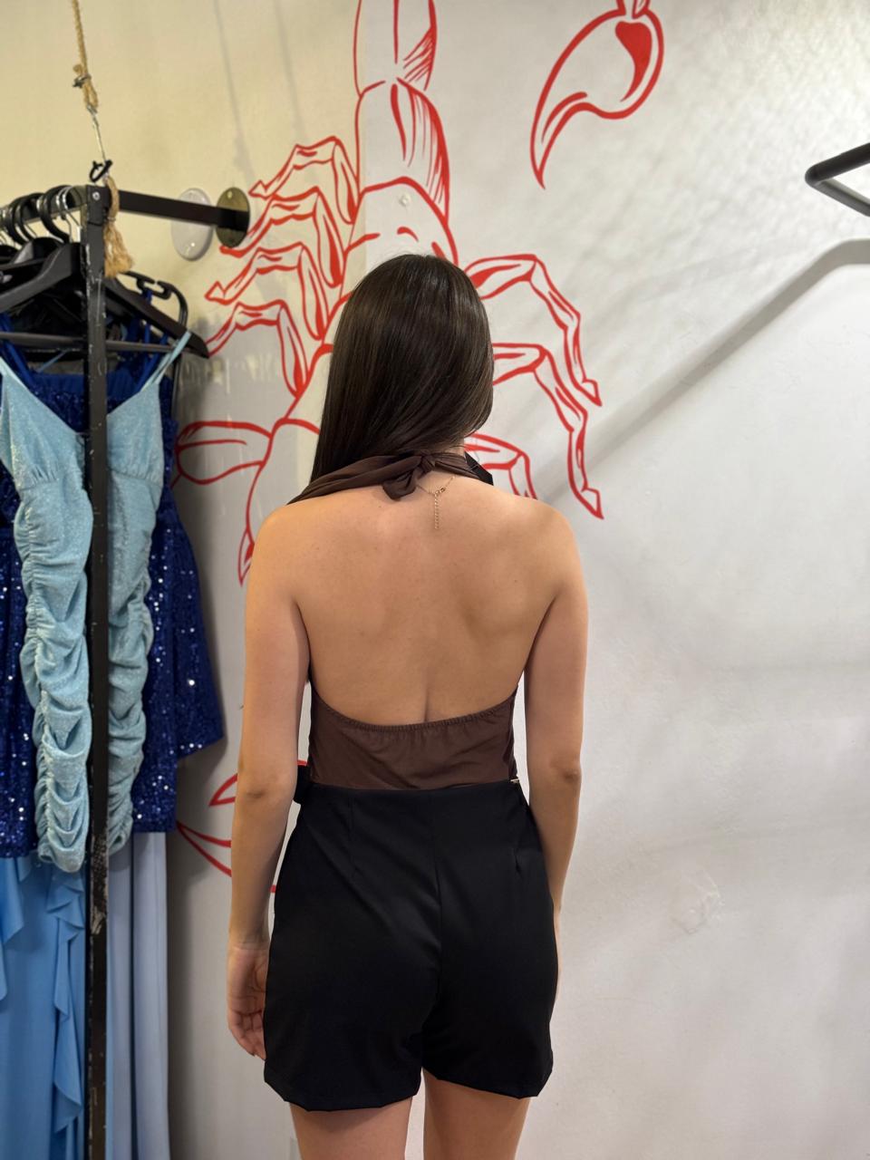 Body Marrom Decote Halter