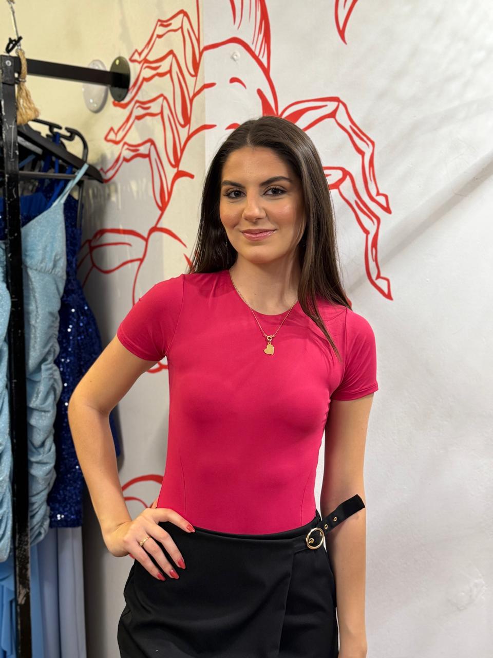 Body Manga Curta Rosa