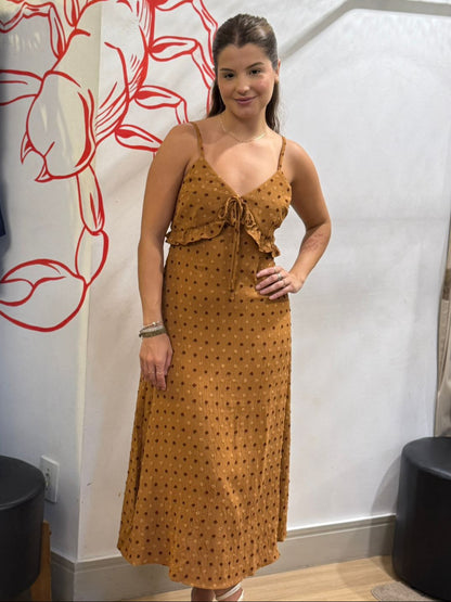 Vestido Midi Em Poá Relevo