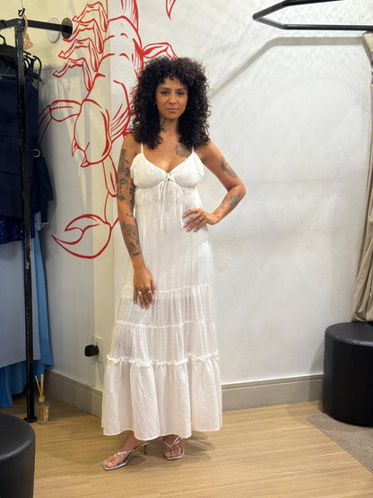 Vestido Midi com Renda e Amarração