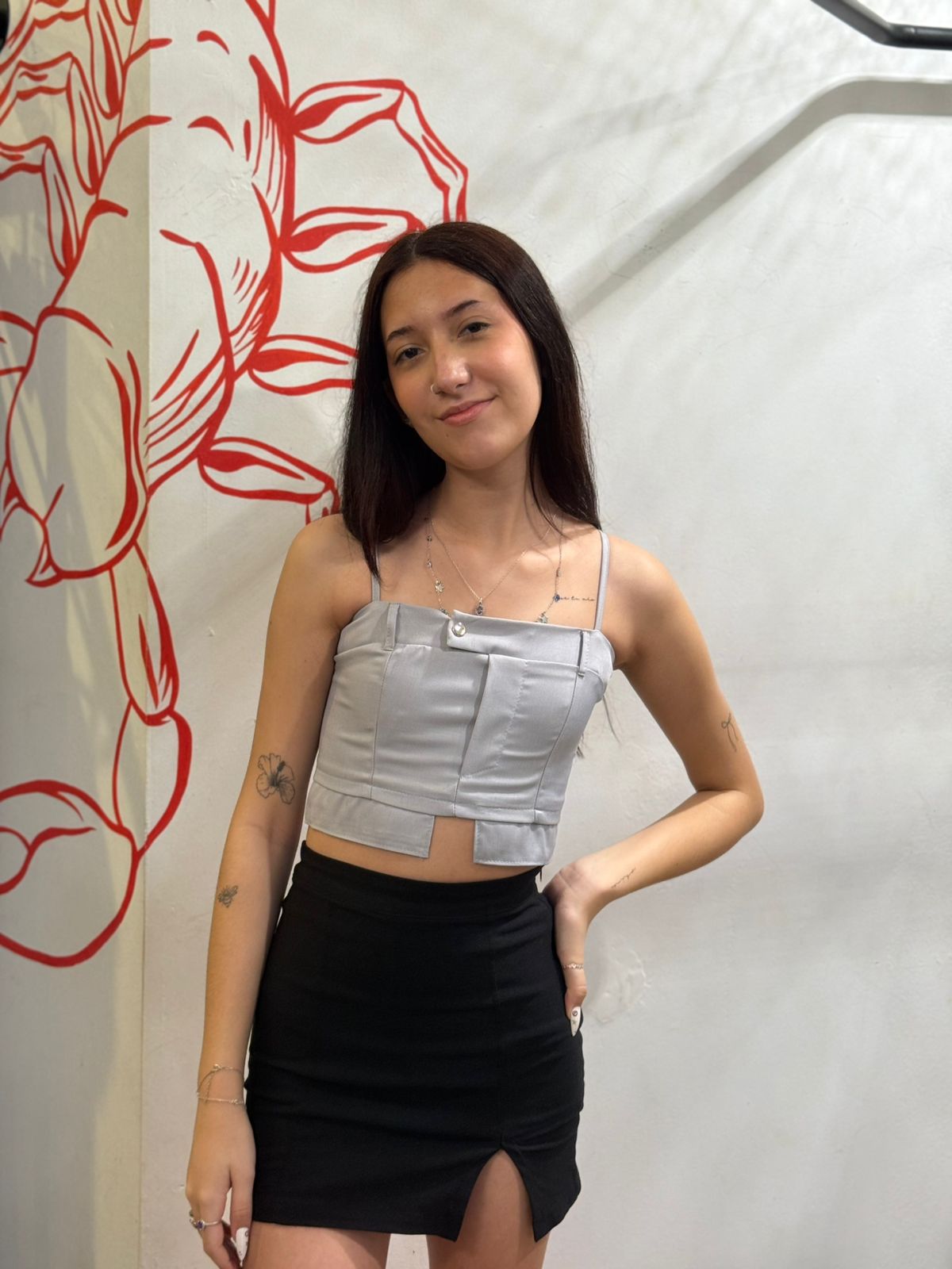 Cropped em Alfaiataria Cinza