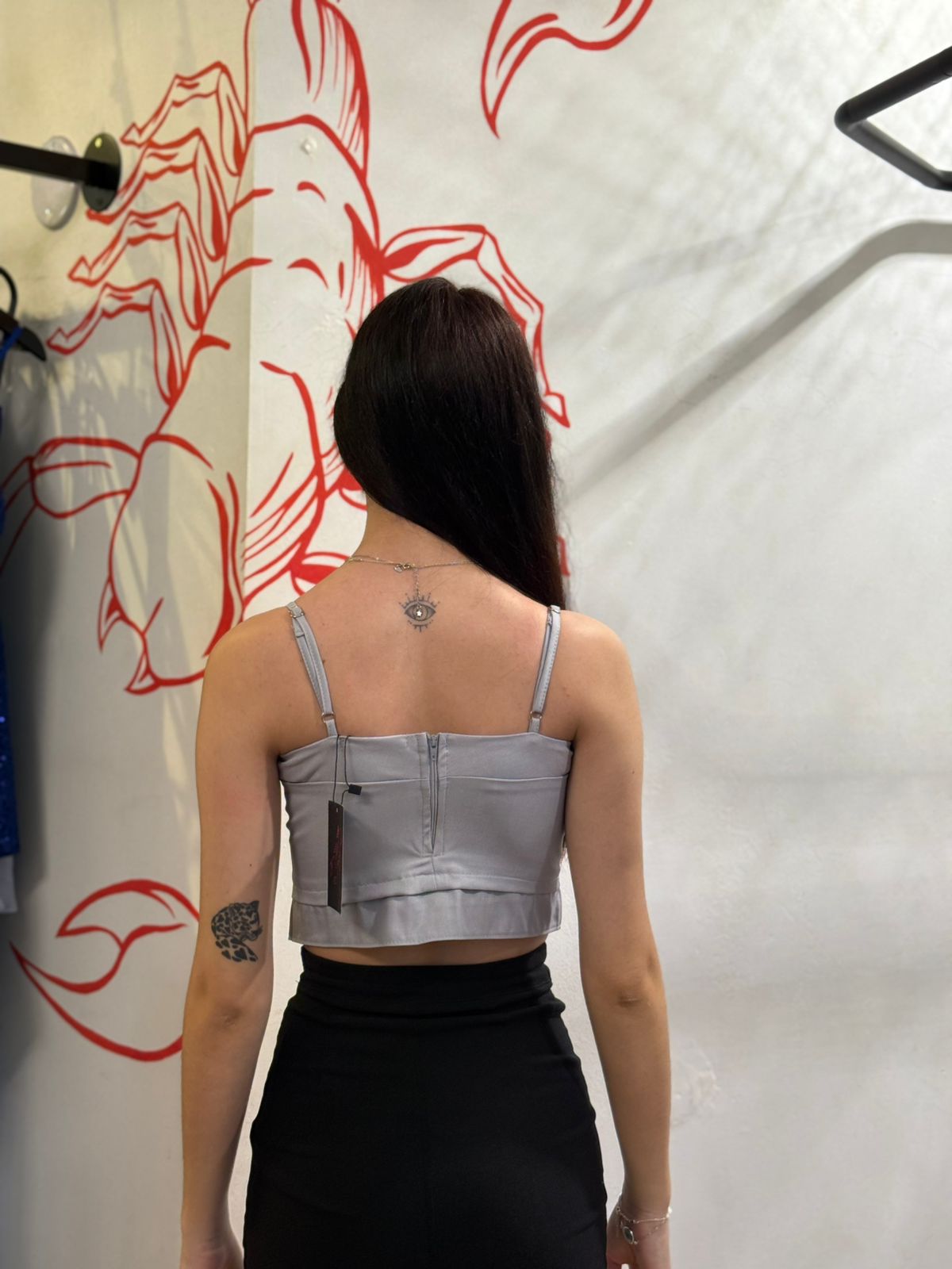 Cropped em Alfaiataria Cinza