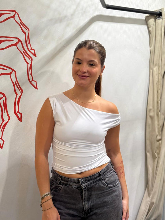 Top Branco Ombro Assimétrico