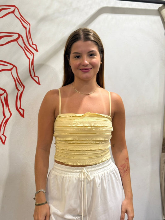 Cropped Basico Com Babados Amarelo