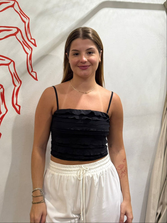 Cropped Basico Com Babados Preto