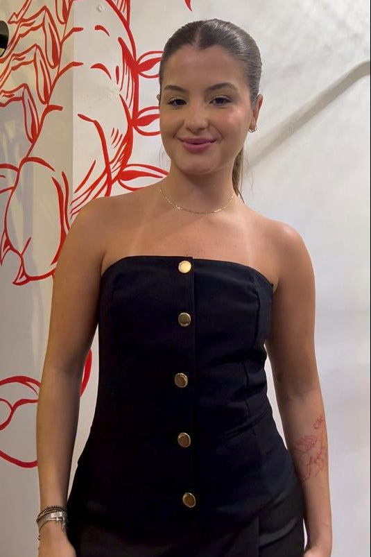 Corset Preto com Botões Dourados