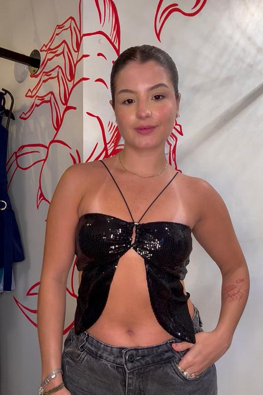 Blusa Borboleta Em Lurex E Paetê