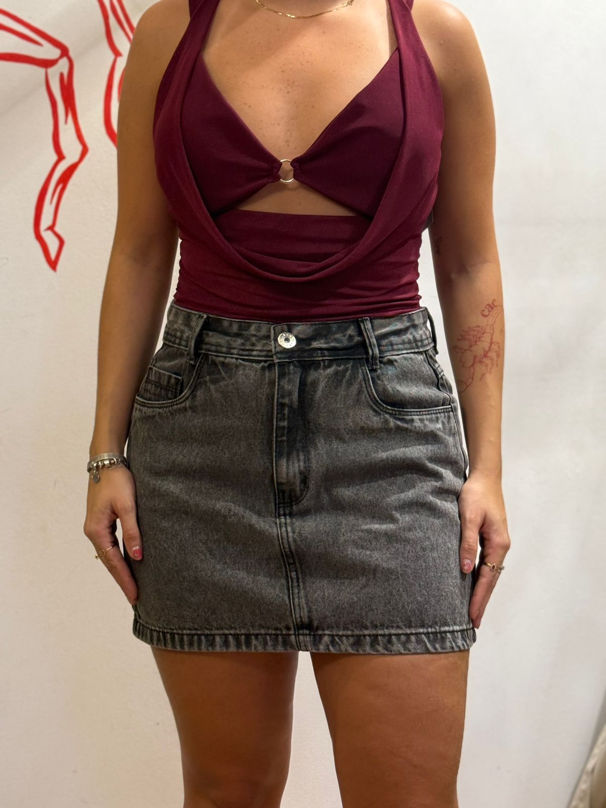 Saia Jeans Estonada Preta