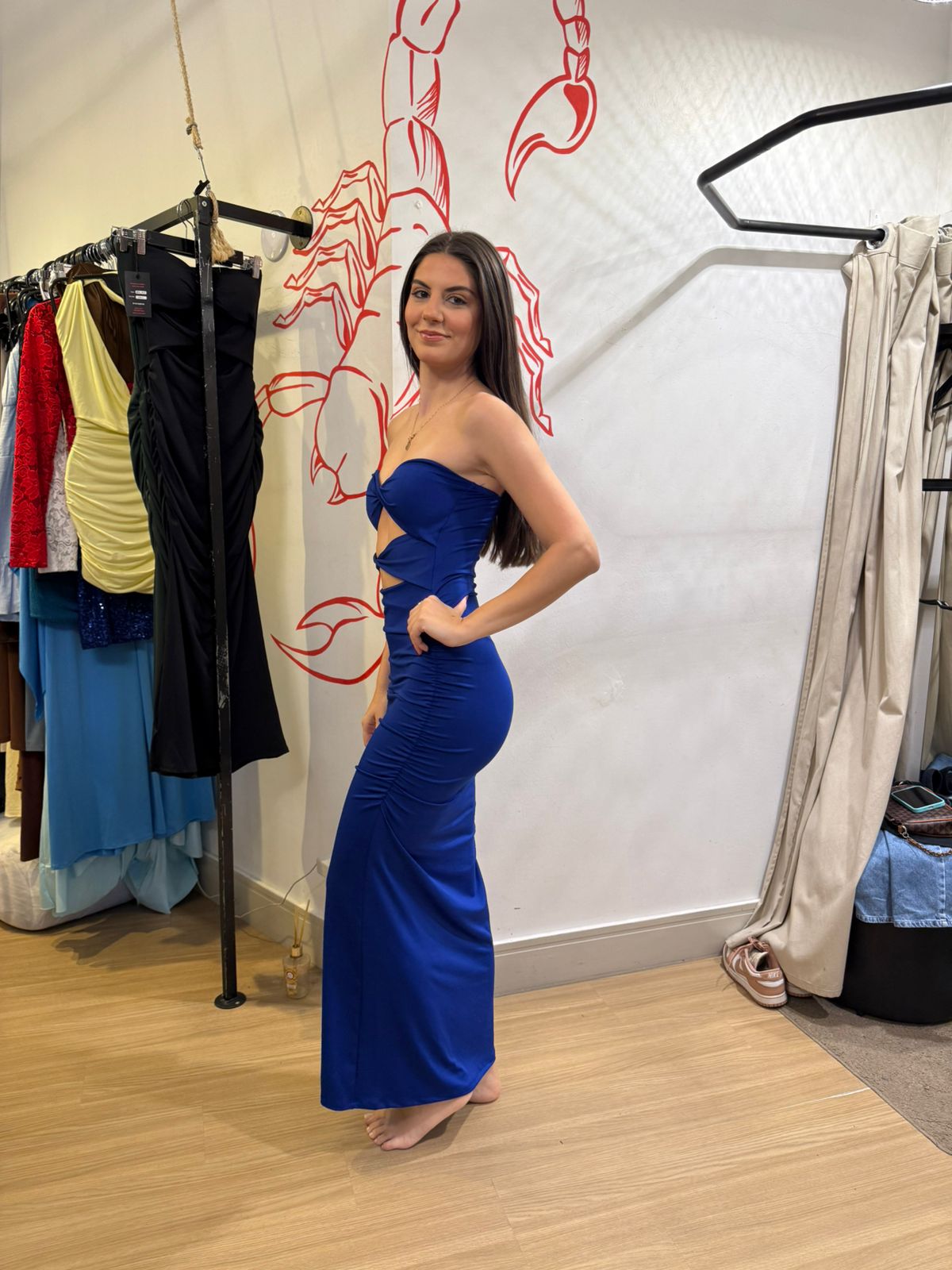 Vestido Longo Azul com Recortes Frontais