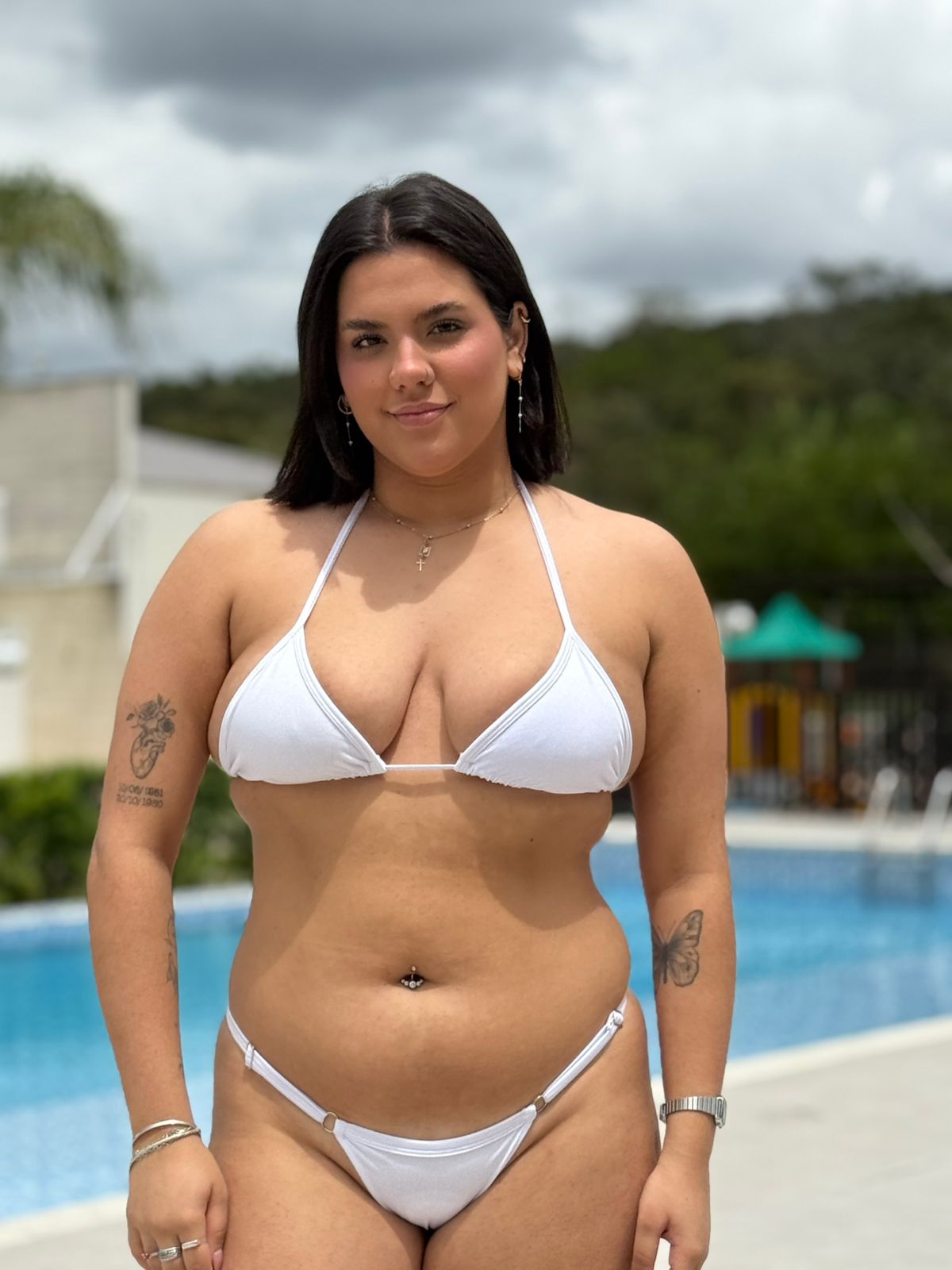 Biquíni Cortininha  Branco com Calcinha Fio Duplo