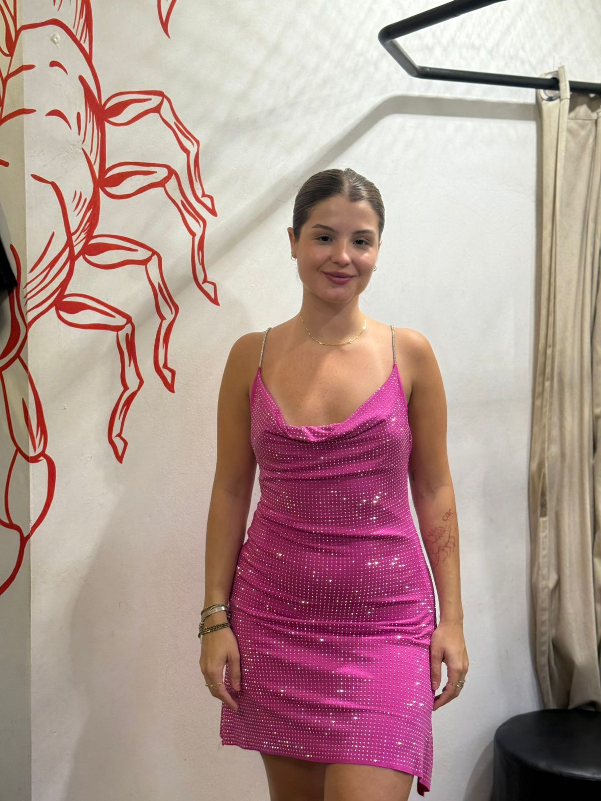 Vestido Todo Em Strass Rosa