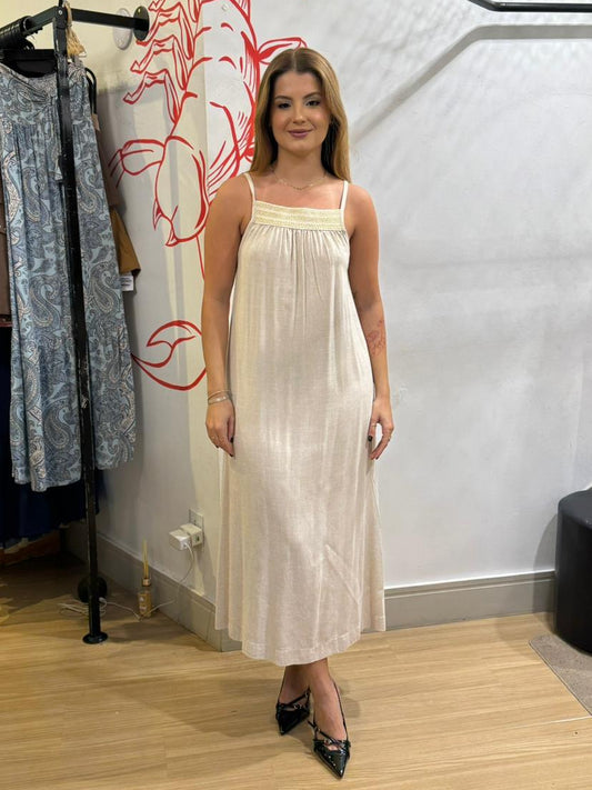 Vestido visco linho bege