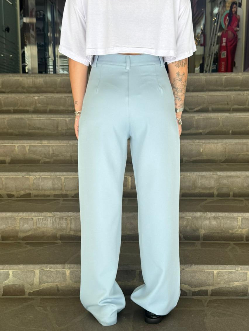 Calça Reta de Alfaiataria Azul Bebê