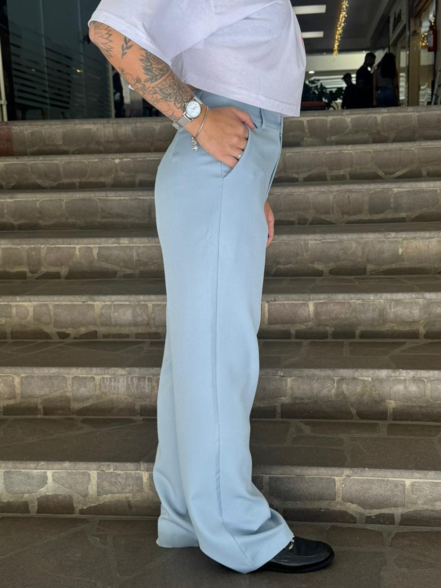 Calça Reta de Alfaiataria Azul Bebê