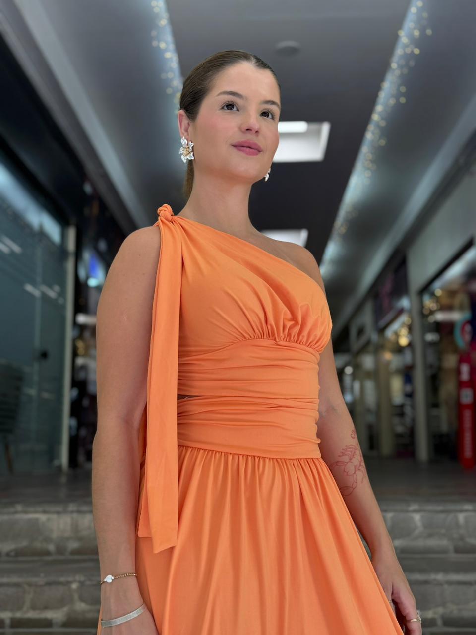 Vestido Laranja Um Ombro Só