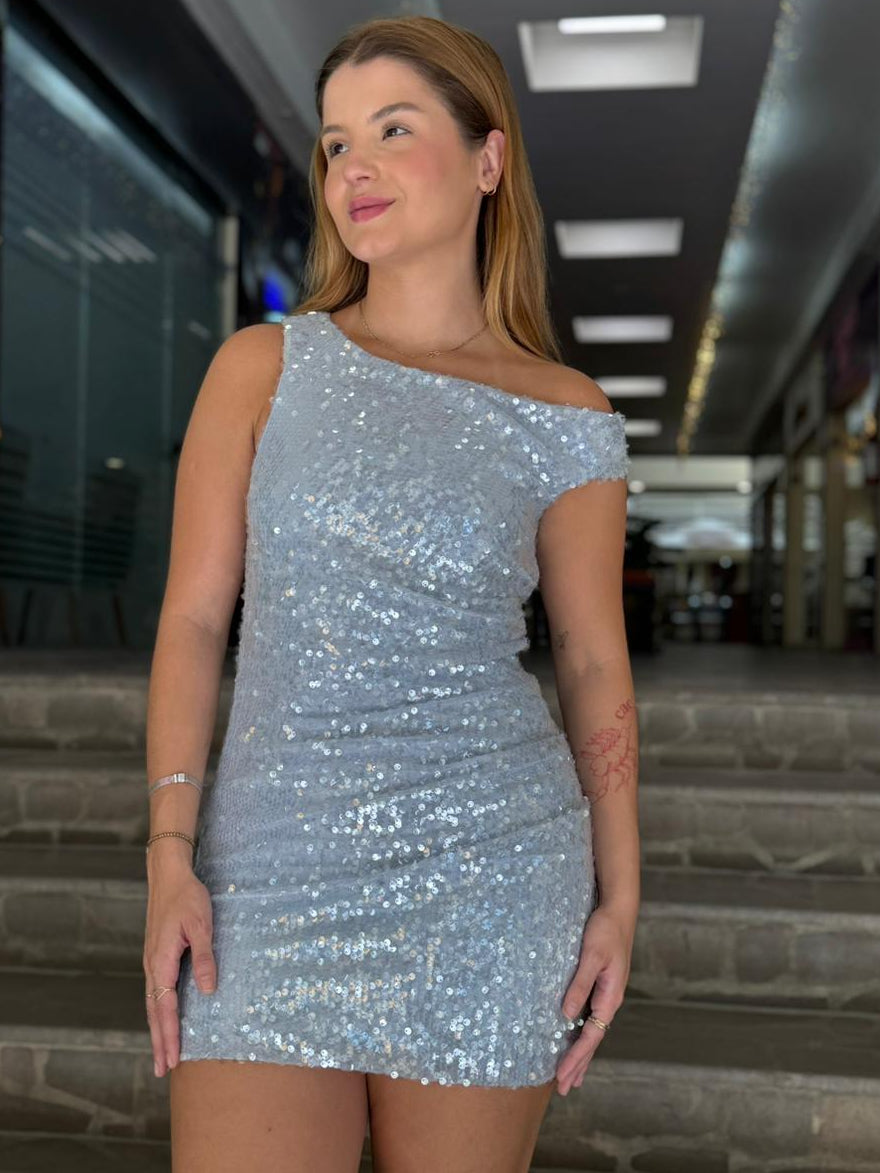 Vestido Azul Claro de Paetê