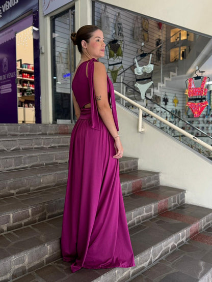 Vestido fúcsia um ombro só