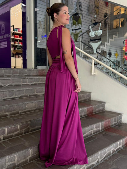 Vestido fúcsia um ombro só