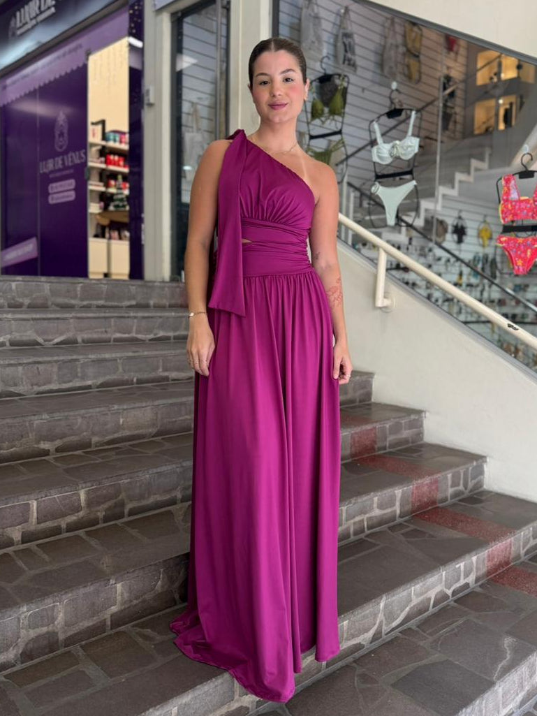 Vestido fúcsia um ombro só