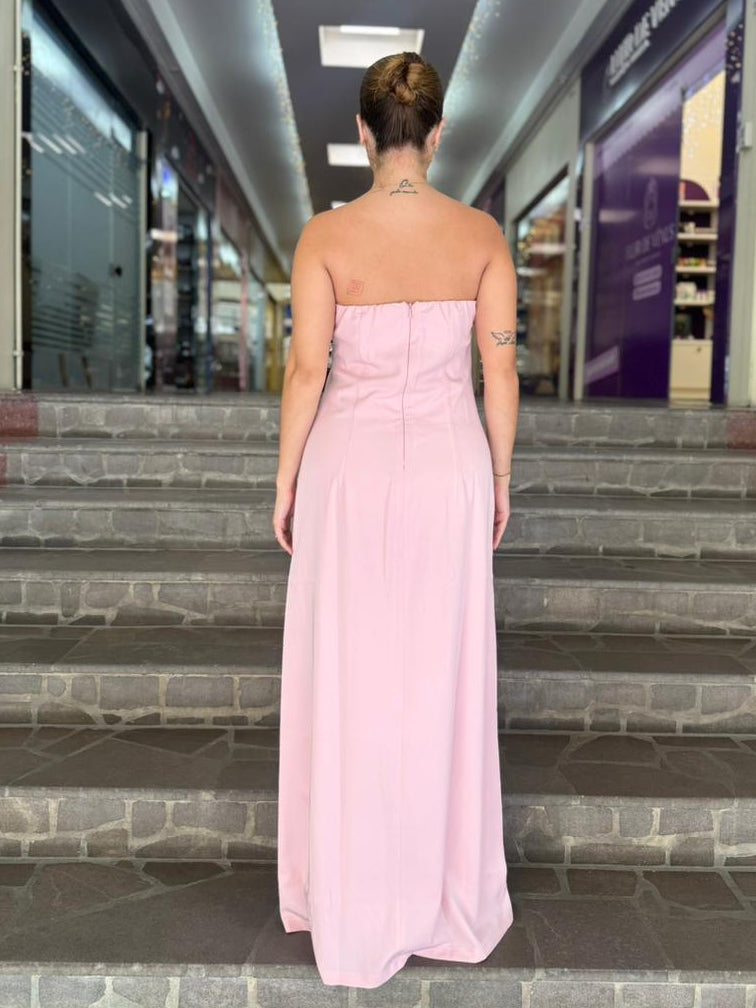 Vestido Rosa Longo Tomara que Caia com Alça Removível