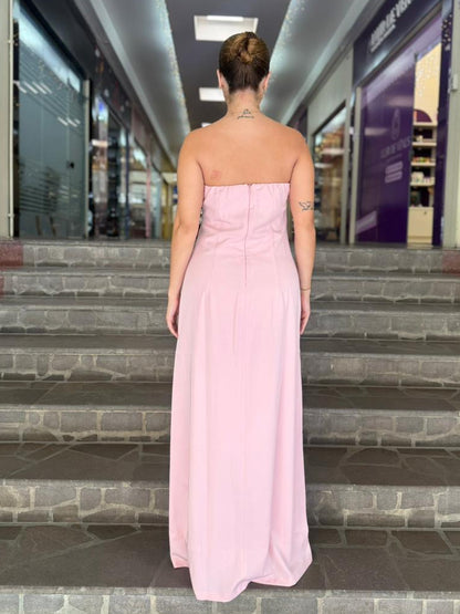 Vestido Rosa Longo Tomara que Caia com Alça Removível