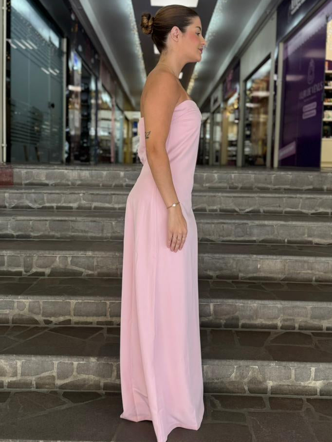 Vestido Rosa Longo Tomara que Caia com Alça Removível