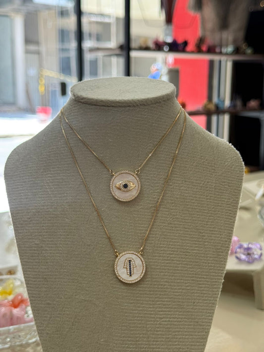 Colar duplo olho grego e mão hamsa