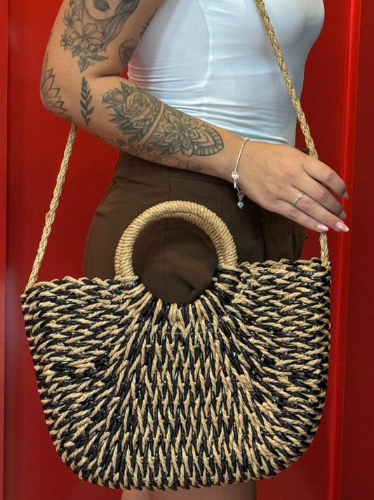 Bolsa Trançada Preta com Marrom