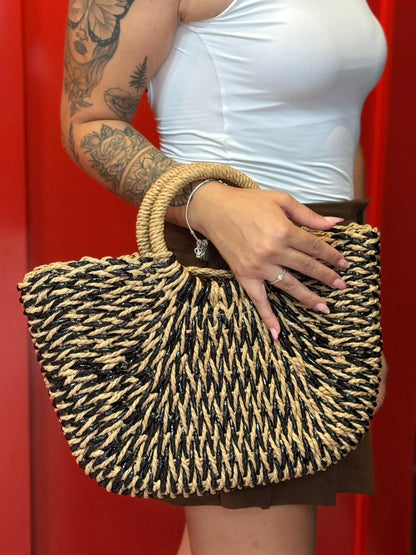 Bolsa Trançada Preta com Marrom