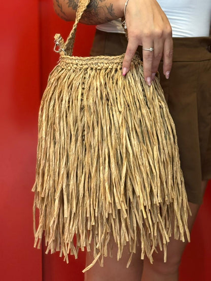 Bolsa com Franjas  Palha Marrom
