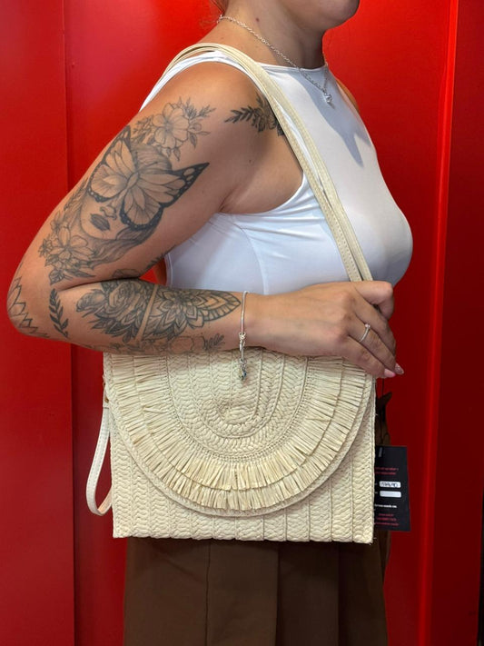Bolsa Carteira de Palha com Franjas e Alça