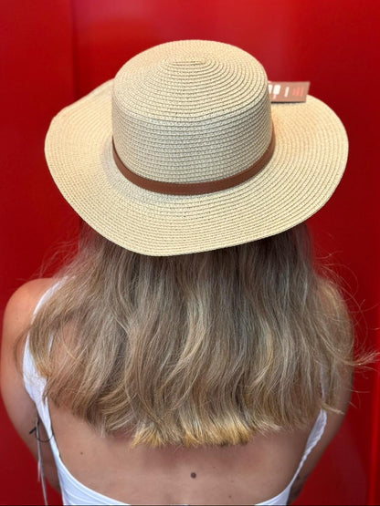 Chapéu de Palha Natural com Detalhes Marrom e Dourado