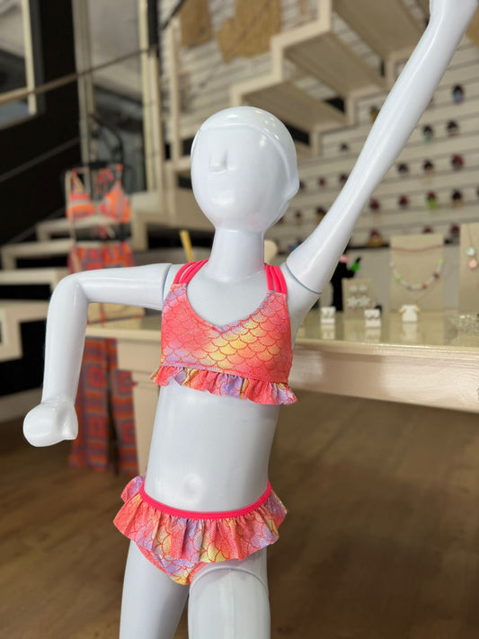Biquíni Infantil Sereia Pink com Babados e Costas Cruzadas