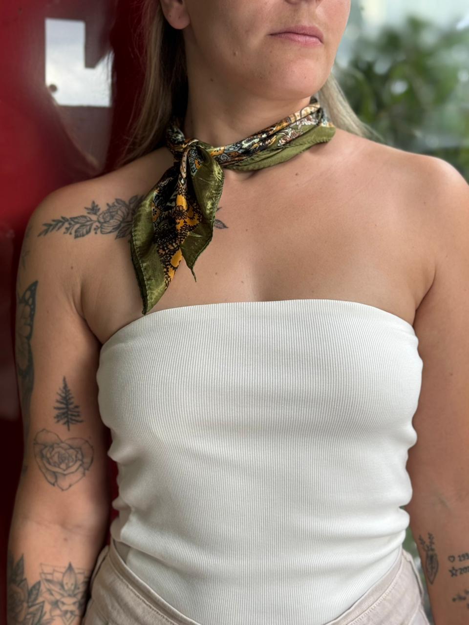 Lenço Estampado Verde & Mostarda