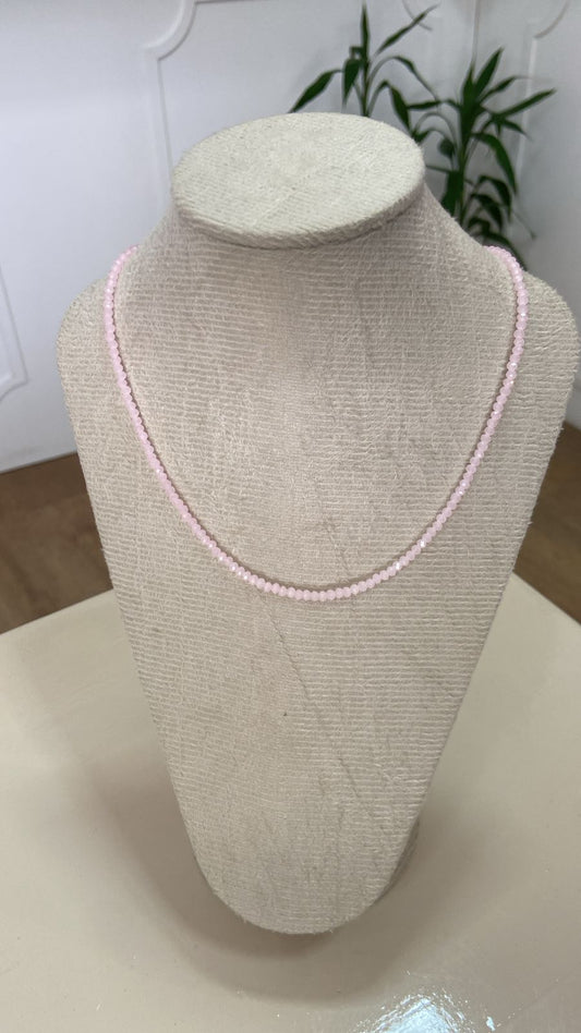 Colar de Miçangas Facetadas Rosa Claro