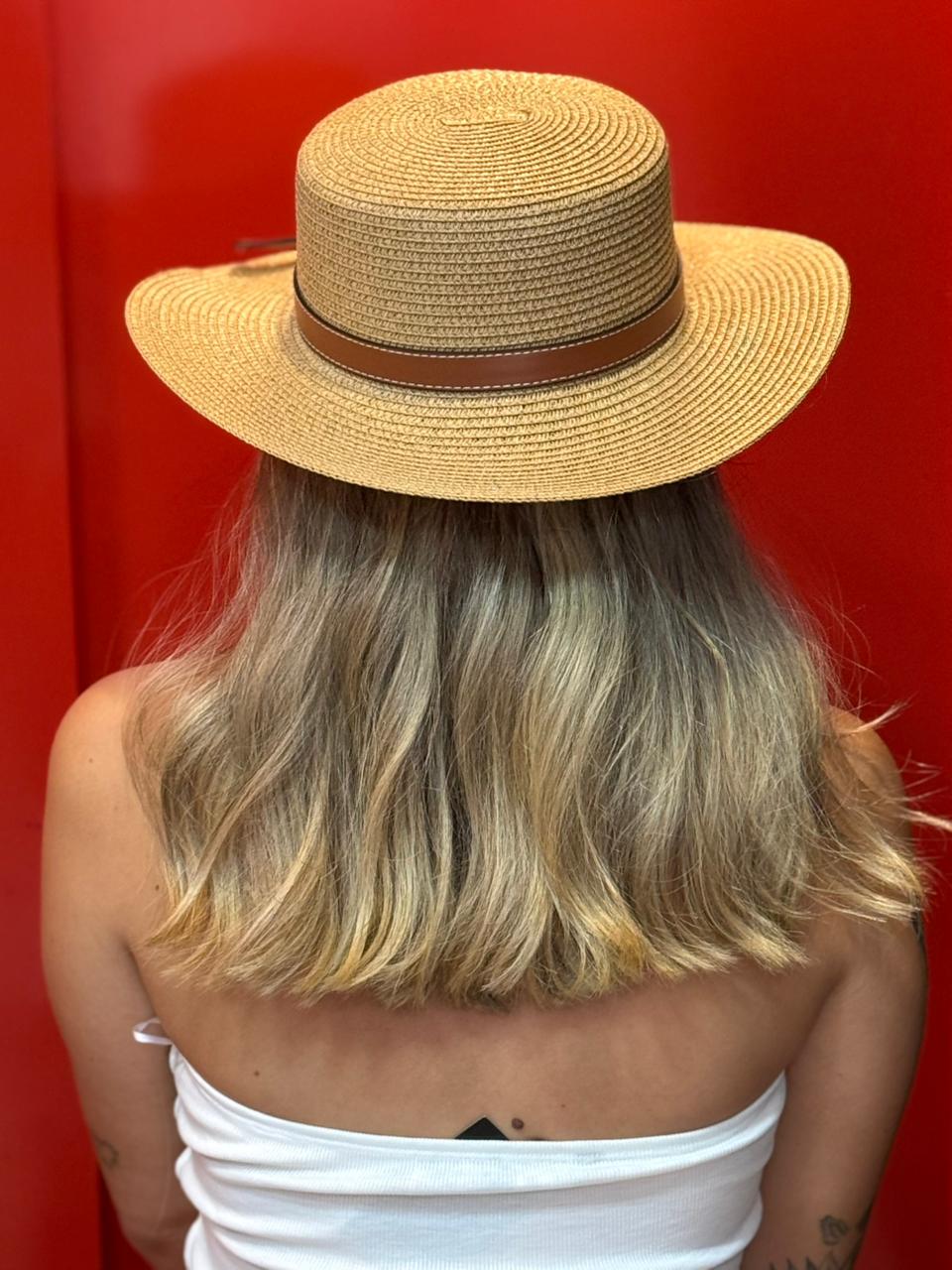 Chapéu Palha Natural com Fita Caramelo – Aba Média