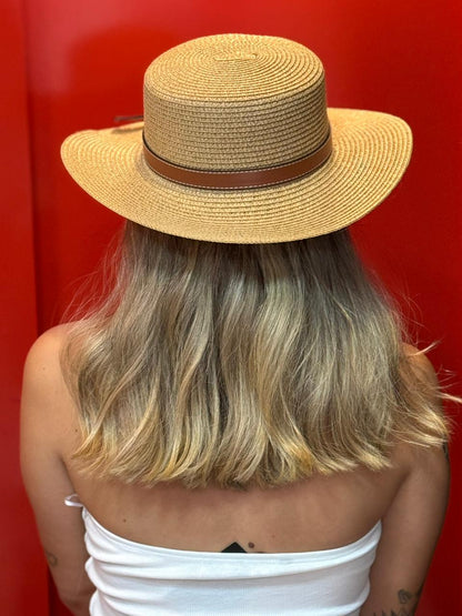Chapéu Palha Natural com Fita Caramelo – Aba Média